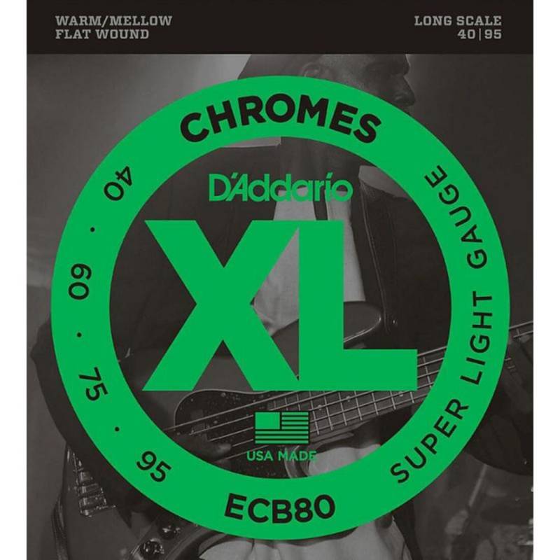 Струни для бас-гітари D'Addario ECB80 Chromes Flatwound Super Light 40/95