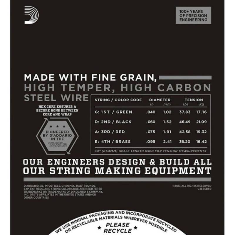 Струни для бас-гітари D'Addario ECB80 Chromes Flatwound Super Light 40/95