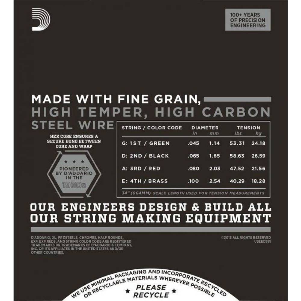 Струни для бас-гітари D'Addario ECB81 Chromes Flatwound Regular Light 45/100
