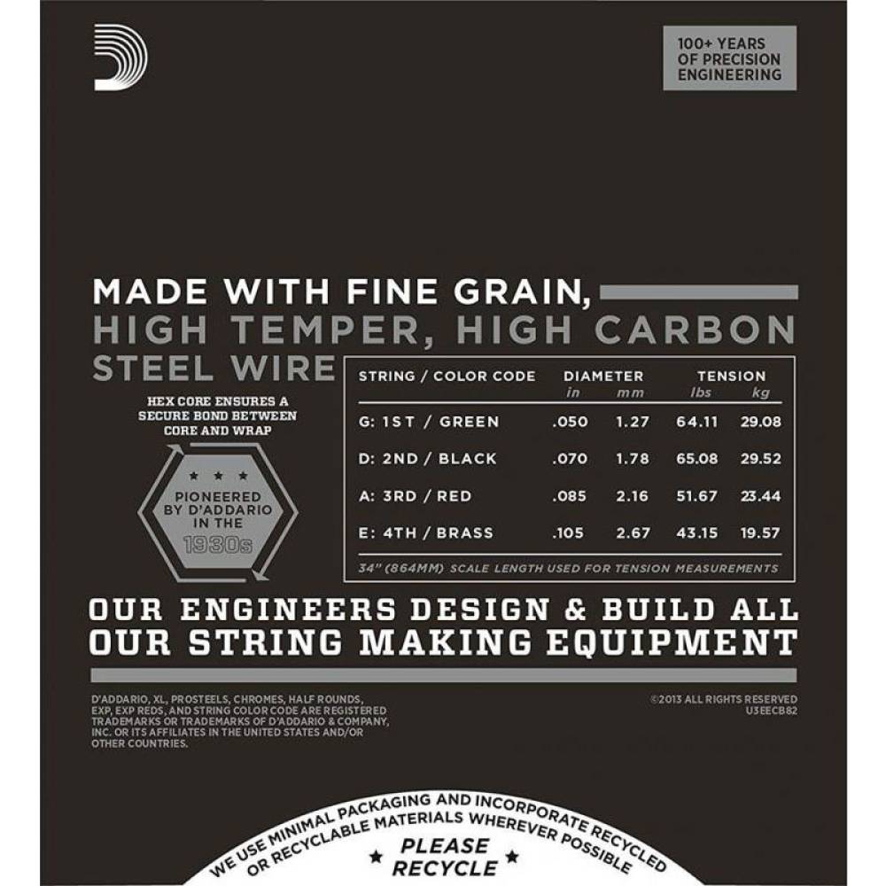 Струни для бас-гітари D'Addario ECB82 Chromes Flatwound Medium 50/105