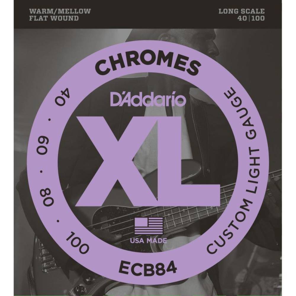 Струни для бас-гітари D'Addario ECB84 Chromes Flatwound Custom Light 40/100
