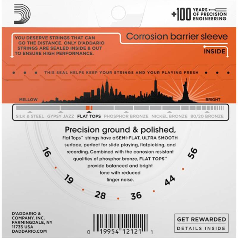 Струны для акустической гитары D'Addario EFT13 Phosphor Bronze Flat Tops Medium 16/56