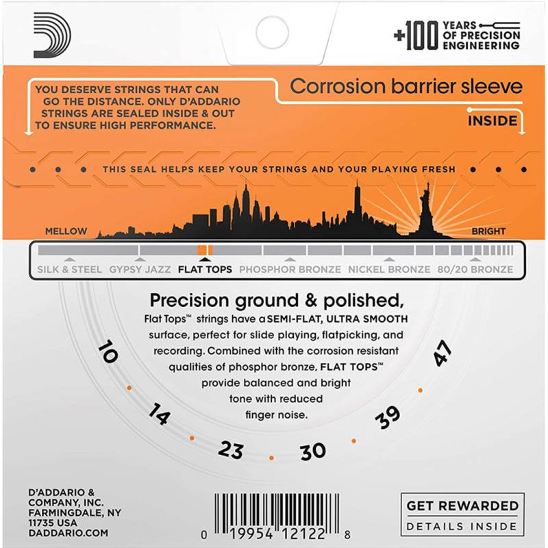 Струни для акустичної гітари D'Addario EFT15 Phosphor Bronze Flat Tops Extra Light 10/47