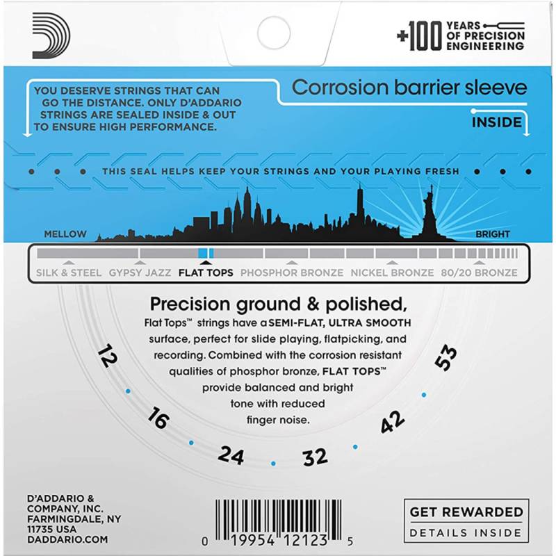 Струни для акустичної гітари D'Addario EFT16 Phosphor Bronze Flat Tops Light 12/53