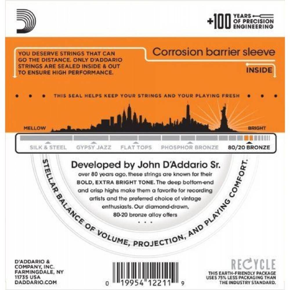 Струны для акустической гитары D'Addario EJ10 80/20 Bronze Extra Light 10/47