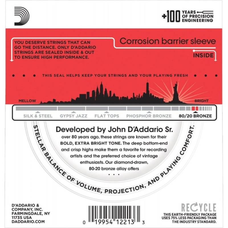 Струны для акустической гитары D'Addario EJ12 80/20 Bronze Medium 13/56