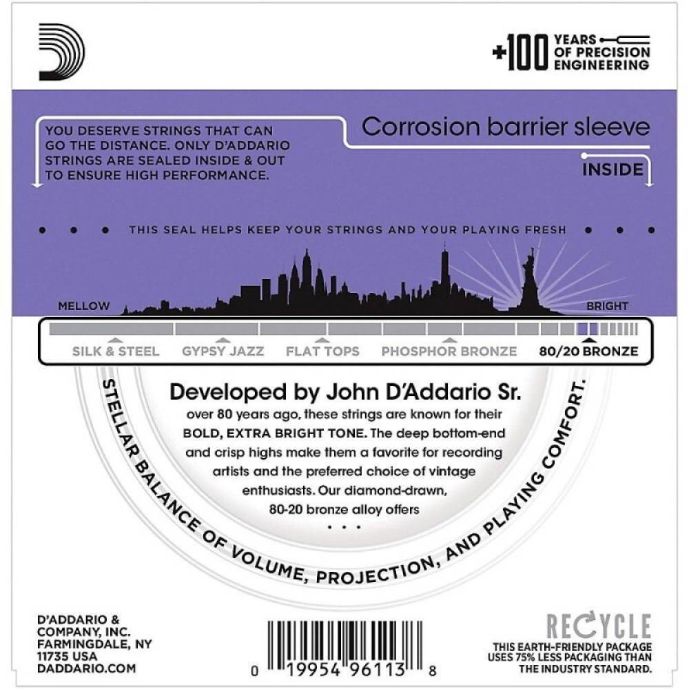 Струни для акустичної гітари D'Addario EJ13 80/20 Bronze Custom Light 11/52
