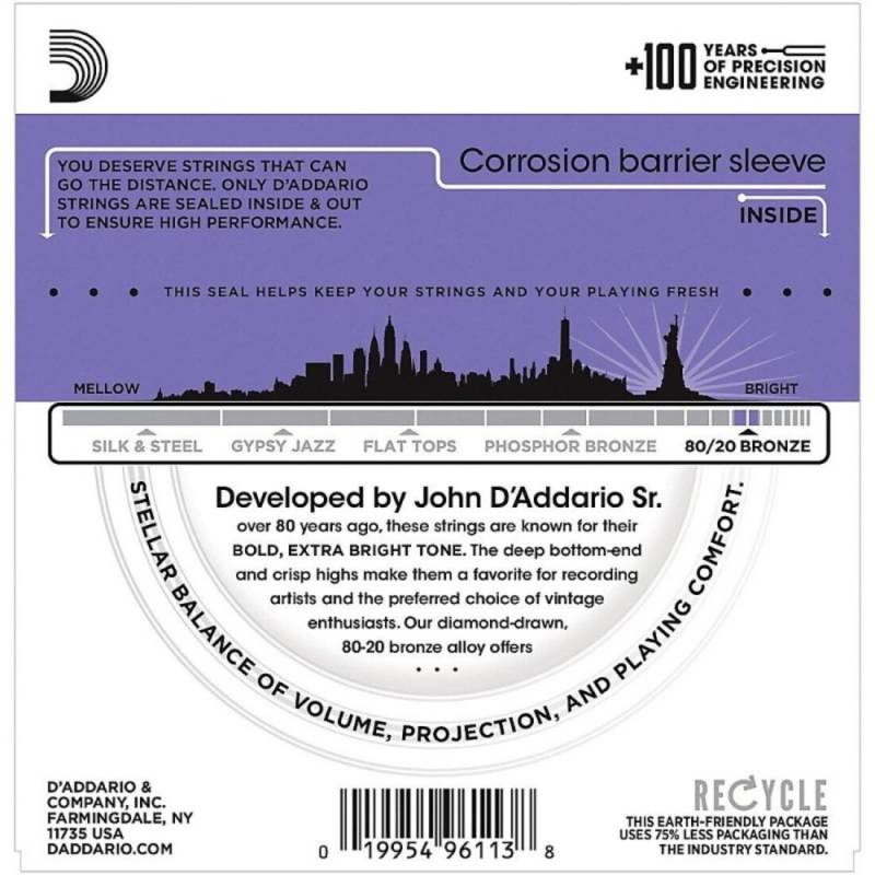 Струны для акустической гитары D'Addario EJ13 80/20 Bronze Custom Light 11/52