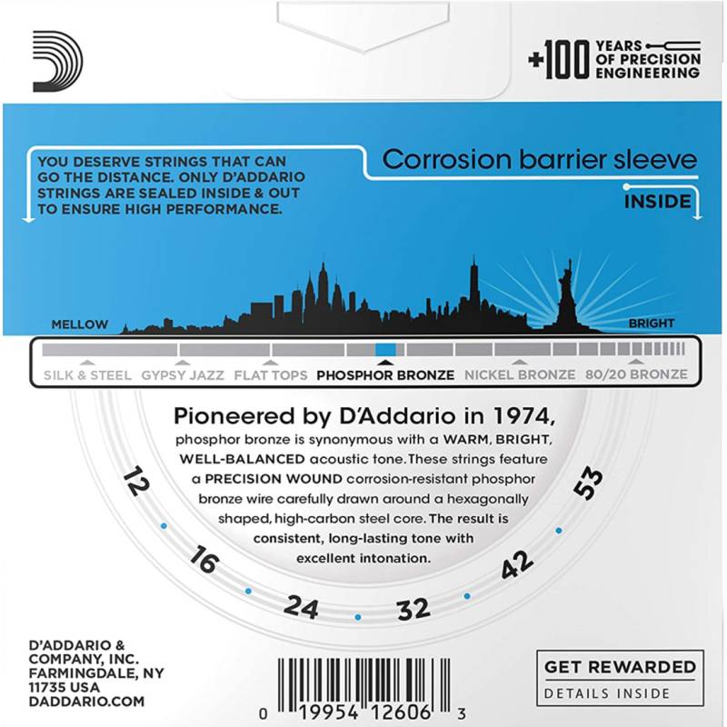 Струни для акустичної гітари 3 Sets D'Addario EJ16-3D Phosphor Bronze Light 12/53