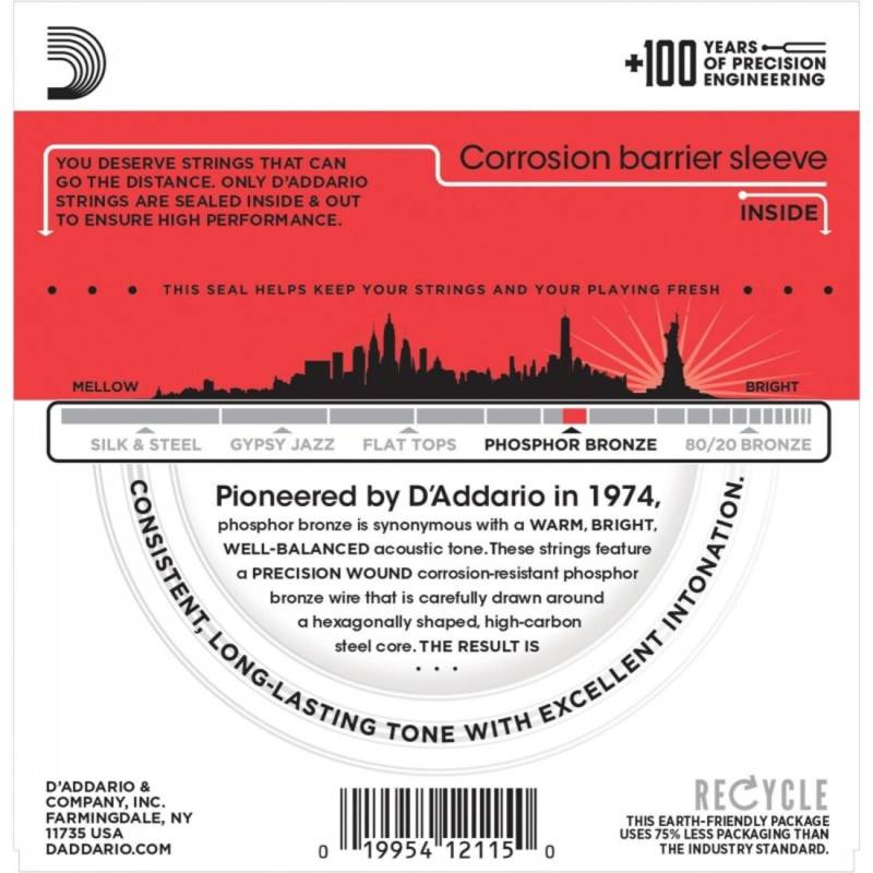 Струны для акустической гитары D'Addario EJ17 Phosphor Bronze Medium 13/56
