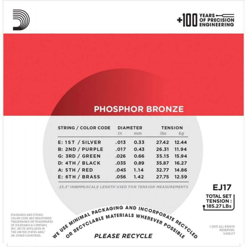 Струны для акустической гитары D'Addario EJ17 Phosphor Bronze Medium 13/56
