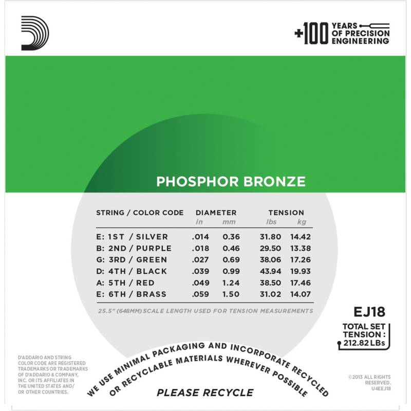 Струни для акустичної гітари D'Addario EJ18 Phosphor Bronze Heavy 14/59