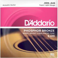 Струны для акустической гитары D'Addario EJ23 Phosphor Bronze Super Light 9/45