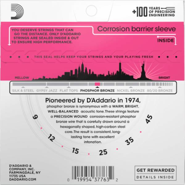Струни для акустичної гітари D'Addario EJ23 Phosphor Bronze Super Light 9/45