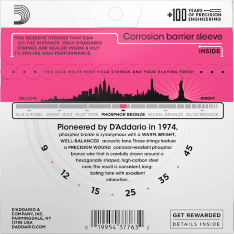 Струны для акустической гитары D'Addario EJ23 Phosphor Bronze Super Light 9/45