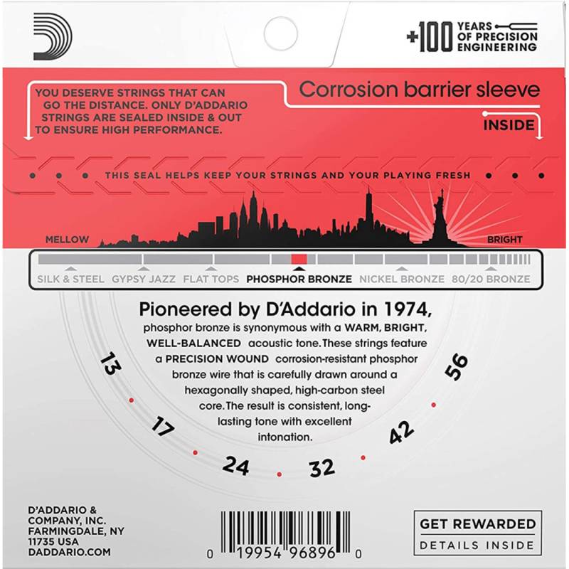 Струни для акустичної гітари D'Addario EJ24 Phosphor Bronze Medium 13/56