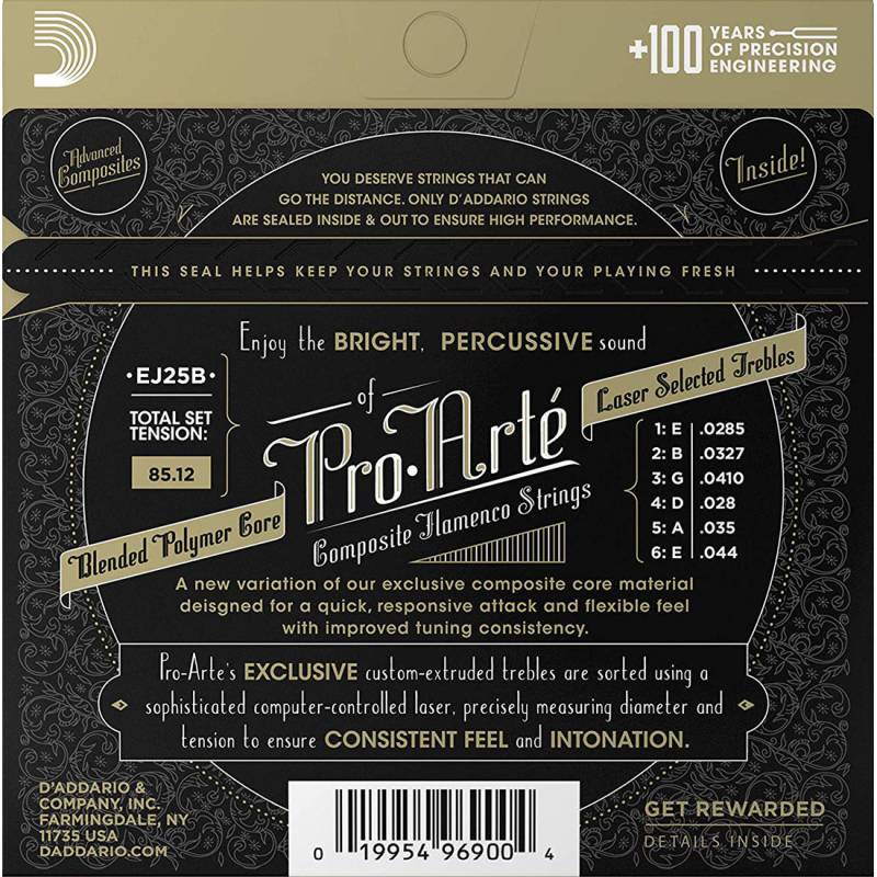 Струны для классической гитары D'Addario EJ25B Composites Flamenco Black Nylon Custom Tension