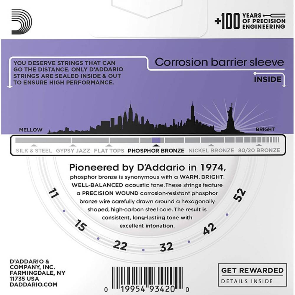 Струны для акустической гитары 3 Sets D'Addario EJ26-3D Phosphor Bronze Custom Light 11/52