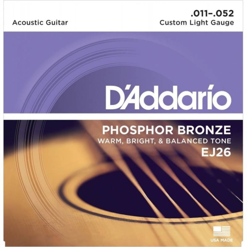 Струны для акустической гитары D'Addario EJ26 Phosphor Bronze Custom Light 11/52