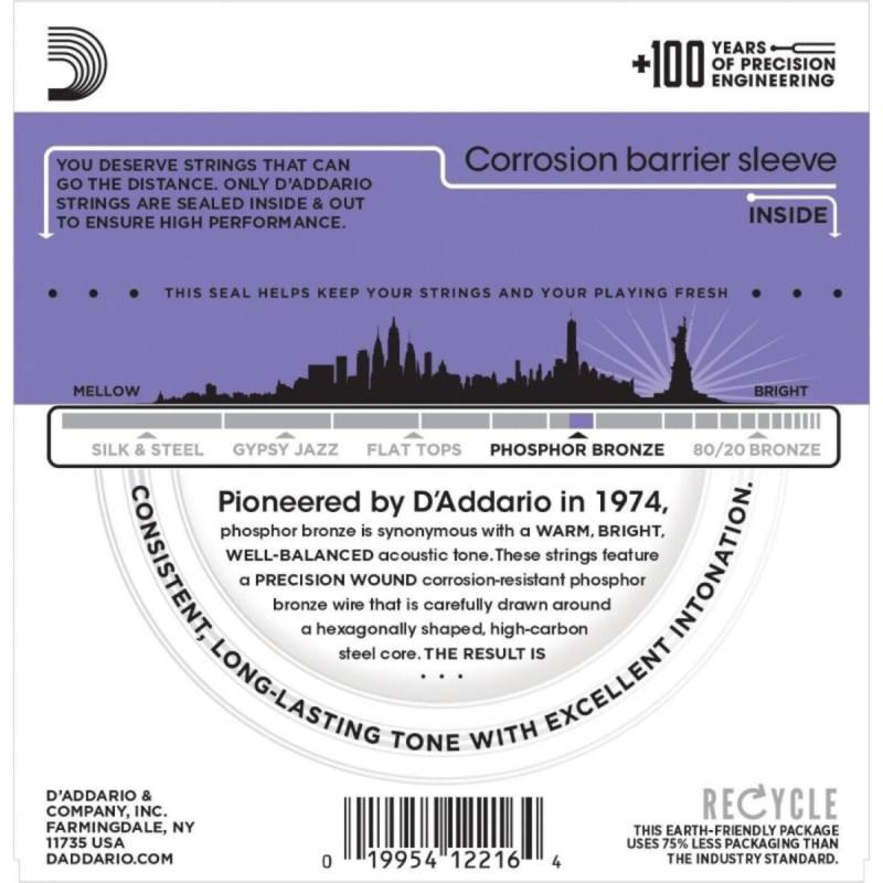 Струны для акустической гитары D'Addario EJ26 Phosphor Bronze Custom Light 11/52