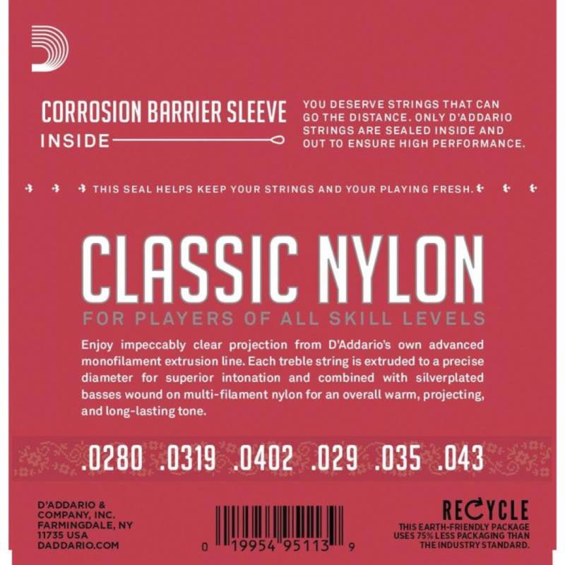 Струни для класичної гітари D'Addario EJ27N Student Nylon Normal Tension