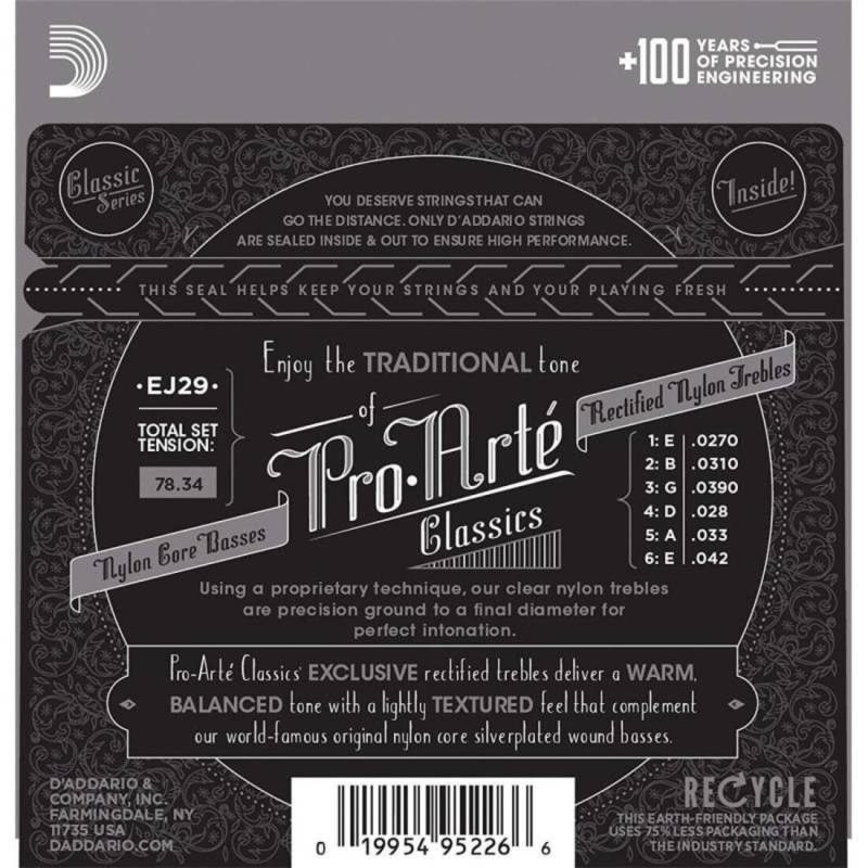 Струны для классической гитары D'Addario EJ29 Rectified Trebles Moderate Tension