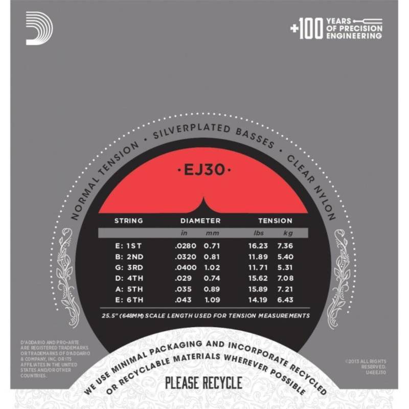 Струни для класичної гітари D'Addario EJ30 Rectified Trebles Normal Tension