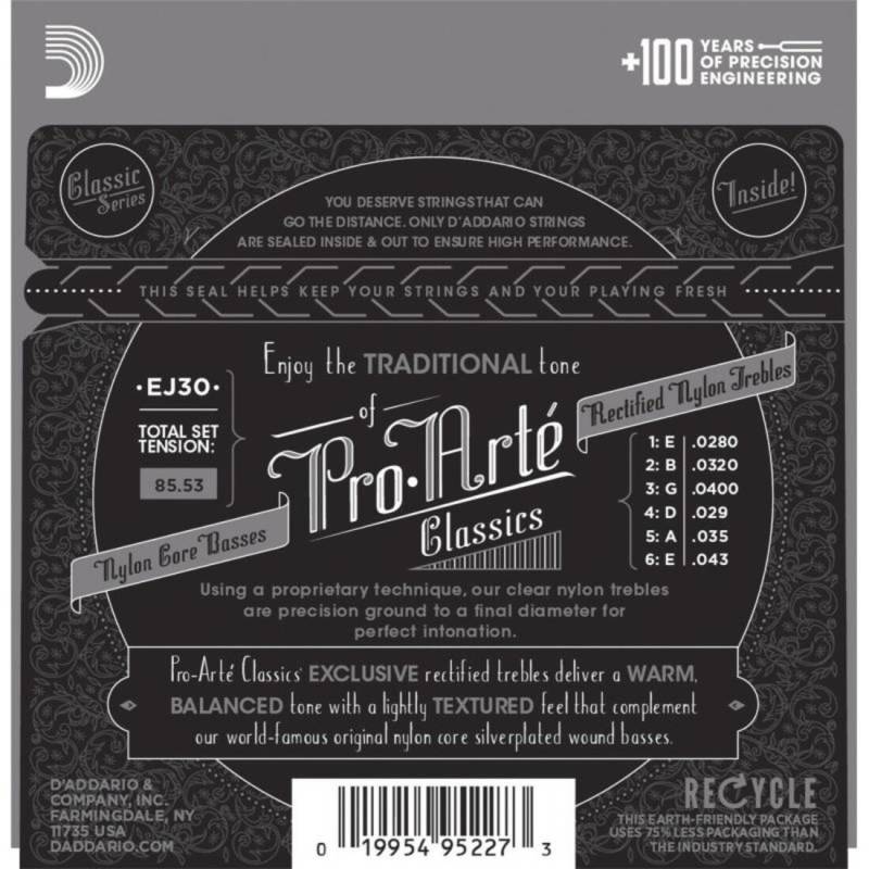 Струни для класичної гітари D'Addario EJ30 Rectified Trebles Normal Tension