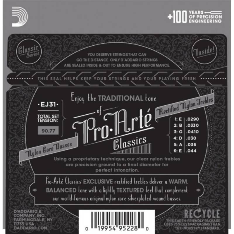Струны для классической гитары D'Addario EJ31 Rectified Trebles Hard Tension