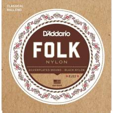 Струны для классической гитары D'Addario EJ32 Folk Ball End Silver Wound/Black Nylon Trebles