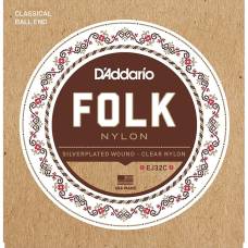 Струны для классической гитары D'Addario EJ32C Folk Nylon Ball End Silver Wound Clear Treble 28/45