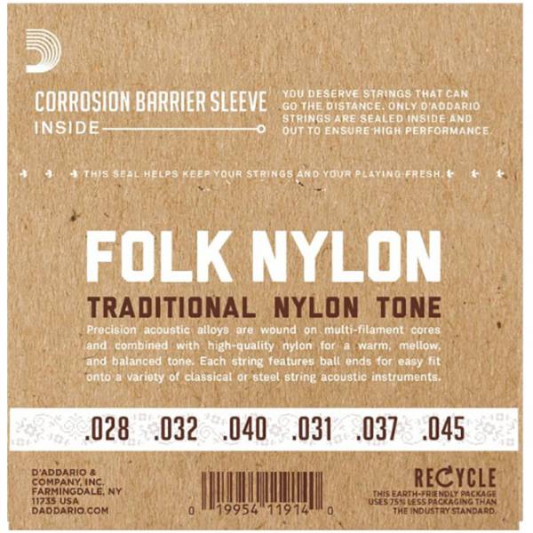 Струни для класичної гітари D'Addario EJ32C Folk Nylon Ball End Silver Wound Clear Treble 28/45