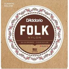 Струни для класичної гітари D'Addario EJ33 Folk Ball End 80/20 Bronze/Clear Nylon Trebles