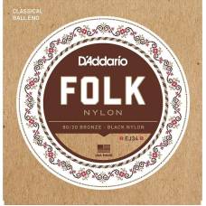 Струни для класичної гітари D'Addario EJ34 Folk Ball End 80/20 Bronze/Black Nylon Trebles