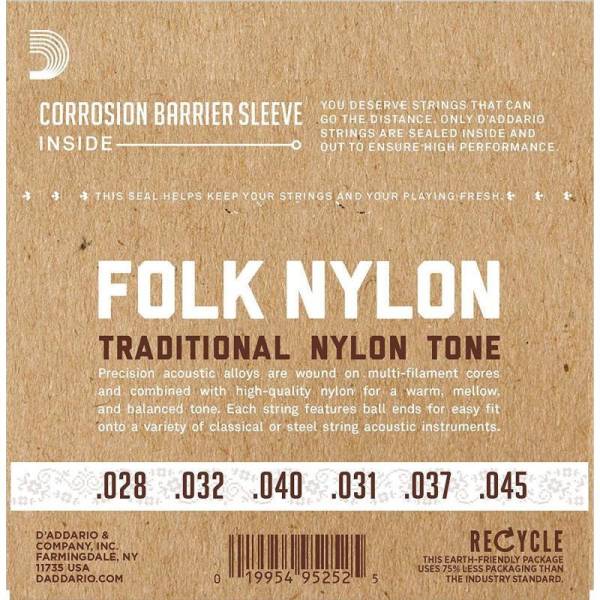 Струни для класичної гітари D'Addario EJ34 Folk Ball End 80/20 Bronze/Black Nylon Trebles