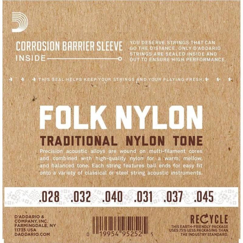 Струны для классической гитары D'Addario EJ34 Folk Ball End 80/20 Bronze/Black Nylon Trebles