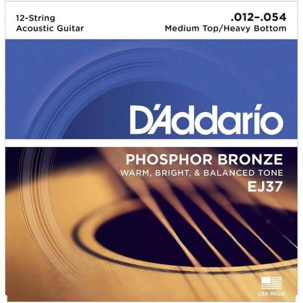 Струни для акустичної гітари D'Addario EJ37 Phosphor Bronze Medium Top/Heavy Bottom 12-Strings 12/54