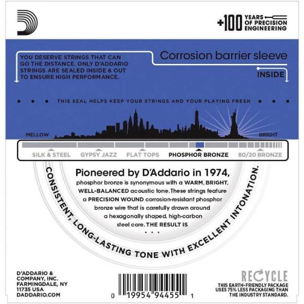 Струни для акустичної гітари D'Addario EJ37 Phosphor Bronze Medium Top/Heavy Bottom 12-Strings 12/54
