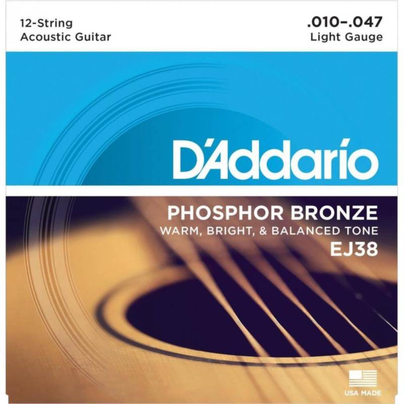 Струны для акустической гитары D'Addario EJ38 Phosphor Bronze Extra Light 12-Strings 10/47