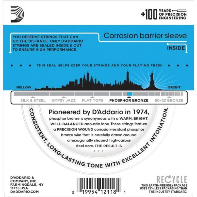 Струны для акустической гитары D'Addario EJ38 Phosphor Bronze Extra Light 12-Strings 10/47