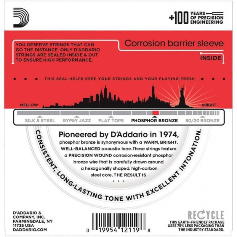 Струни для акустичної гітари D'Addario EJ39 Phosphor Bronze Medium 12-Strings 12/52