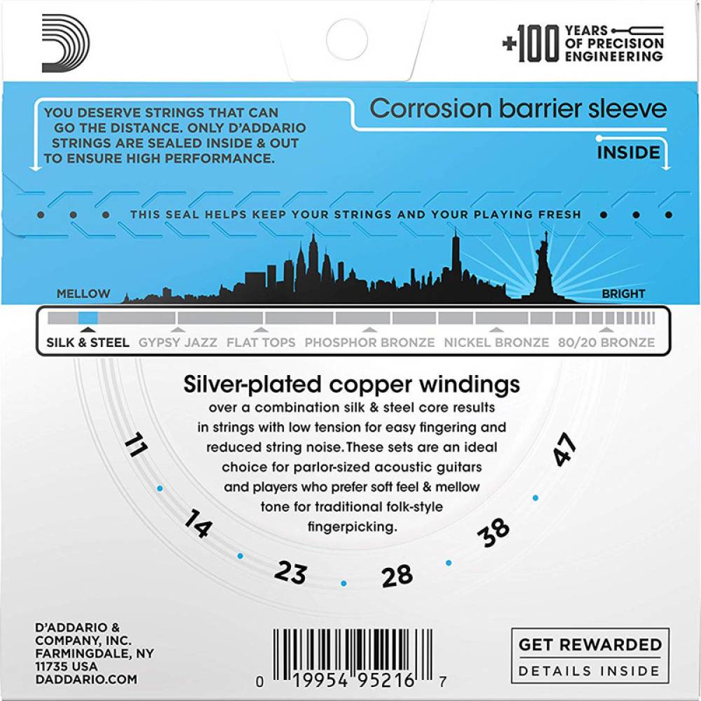 Струни для акустичної гітари D'Addario EJ40 Silk & Steel Folk 11/47