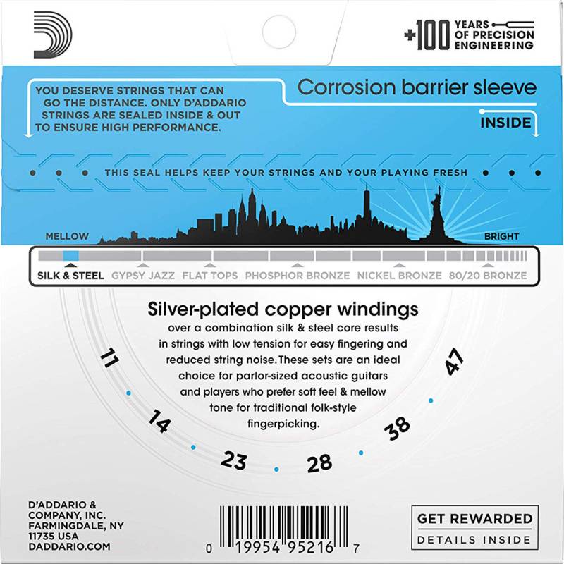 Струны для акустической гитары D'Addario EJ40 Silk & Steel Folk 11/47