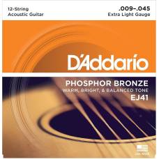 Струни для акустичної гітари D'Addario EJ41 Phosphor Bronze Extra Light 12-Strings 9/45