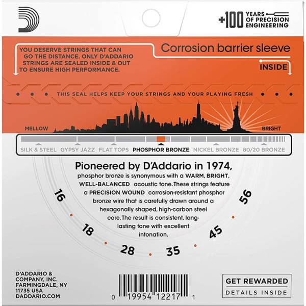 Струны для акустической гитары D'Addario EJ42 Phosphor Bronze Medium Resophonic 16/56