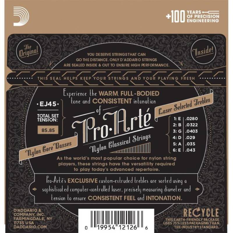 Струны для классической гитары D'Addario EJ45 Silverplated Wound Nylon Normal Tension