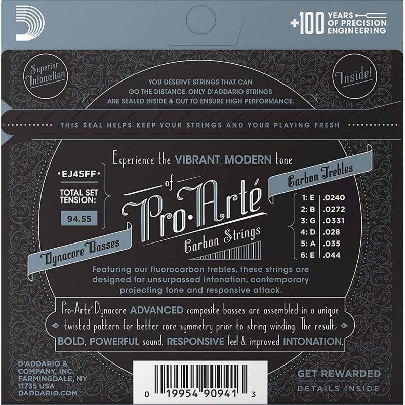 Струны для классической гитары D'Addario EJ45FF Carbon Normal Tension