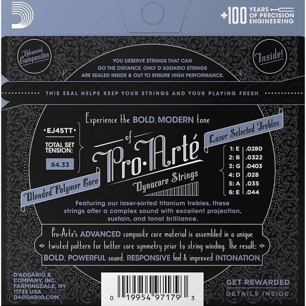 Струны для классической гитары D'Addario EJ45TT Silverplated Wound Titanium Nylon Normal Tension