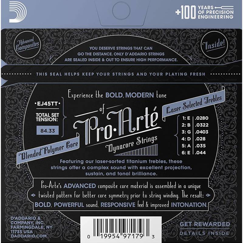 Струны для классической гитары D'Addario EJ45TT Silverplated Wound Titanium Nylon Normal Tension