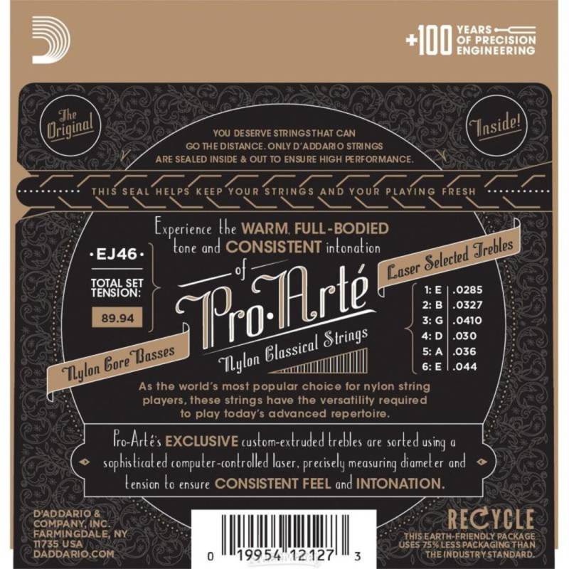 Струны для классической гитары D'Addario EJ46 Silverplated Wound Nylon Hard Tension